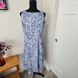 Mary McFadden Vintage Smokey Blue Paisley Chiffon Sleeveless Midi Dress Size 12